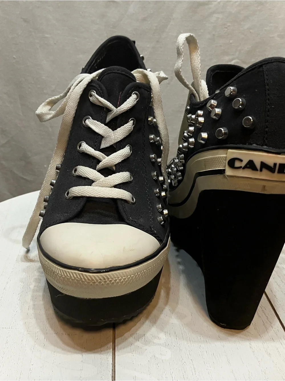 Rock & Candy Black and White Studded Wedge Sneakers